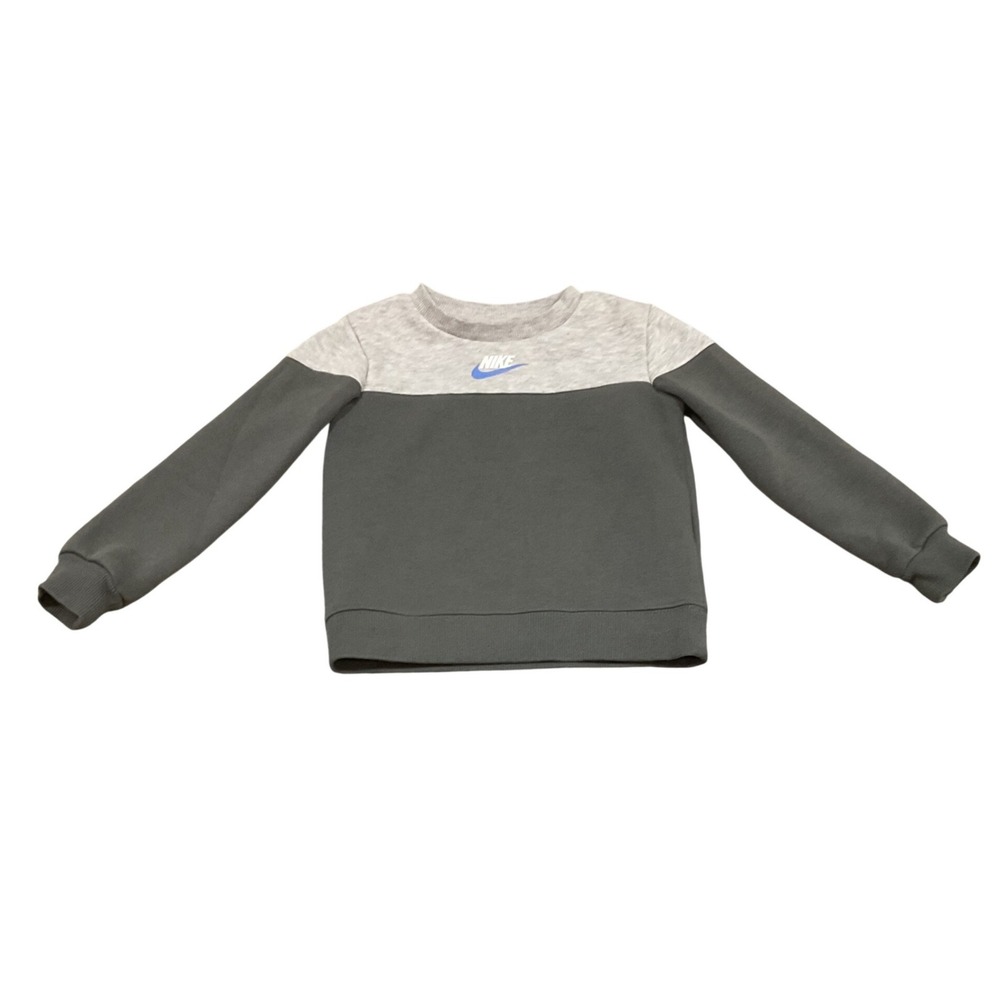 Nike Sweatshirt Kids 3T Grey Colorblock Blue Swoosh Pullover Fleece